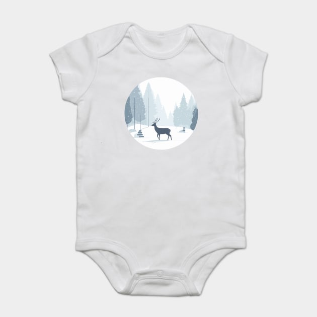Snowy Lone Deer Christmas Winter Snow Forest Landscape Baby Bodysuit by Frank Ring